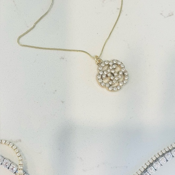 Upcycled Jewelry - Luxury Rhinestone Floral Logo Repurposed Zipper Pull Necklace